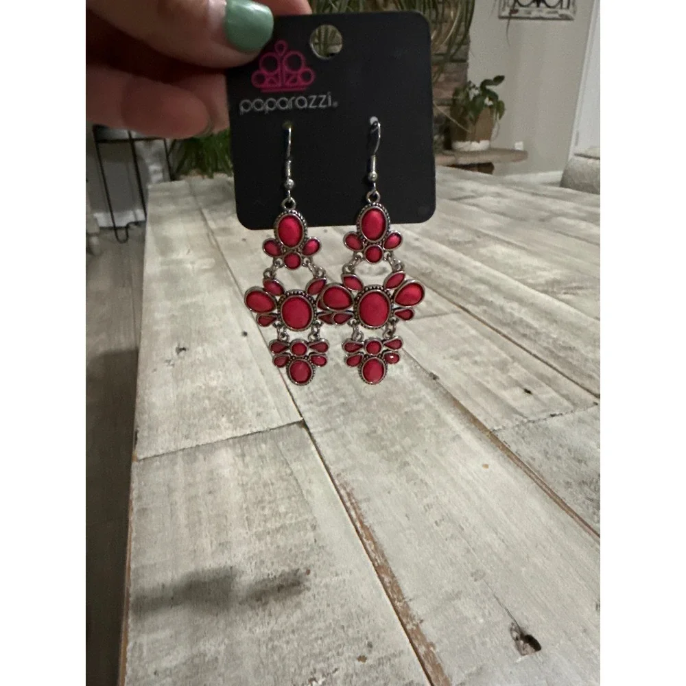 Paparazzi Statement Earrings Lot 3 Pairs Silver Tone Pink Purple Boho Dangle